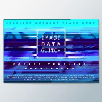 Colored glitch design background poster template. Stock Illustration