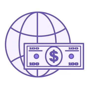 Colored Global Icon. Vector Illustration. Globe and Dollar Bill. Money, Cur.. Stock Illustration