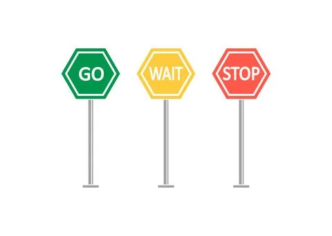 Colored go, wait, stop control icon.  Traffic regulatory symbol. Signs road.. Stock Illustration