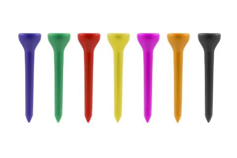 Colored golf tees isolated on a white background with clipping path Stock Photos