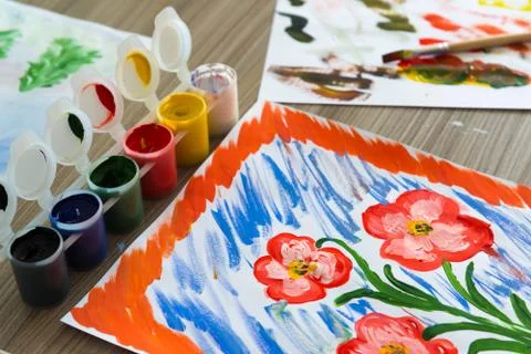 Colored gouache and children's pattern Foto stock