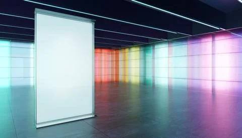 Colored gradient transparent glass wall and luminous glass billboard Illustrazione stock
