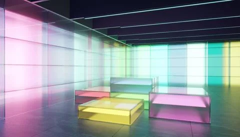 Colored gradient transparent glass wall and glass material cube pedestal te.. Stock Illustration