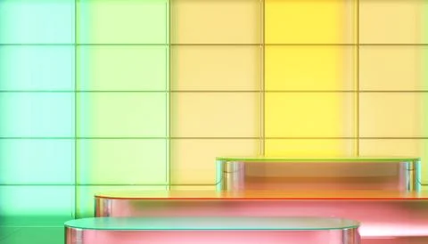 Colored gradient transparent glass wall and glass material round stage Stock Illustration