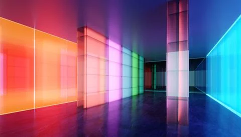 Colored gradient transparent glass wall and luminous glass billboard Illustrazione stock