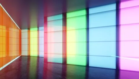 Colored gradient transparent glass wall and luminous glass billboard Illustrazione stock