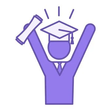 Colored Graduation Icon. Vector Icon of University Graduate with Diploma. T.. Stock Illustration