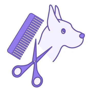 Colored Grooming Icon. Vector Icon. Dog, Scissors, and Comb. Pet Salon Groo.. Stock Illustration