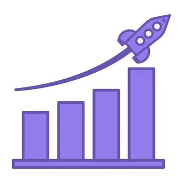 Colored Growth Icon. Vector Illustration. Income Growth Chart and Rocket. D.. Illustrazione stock