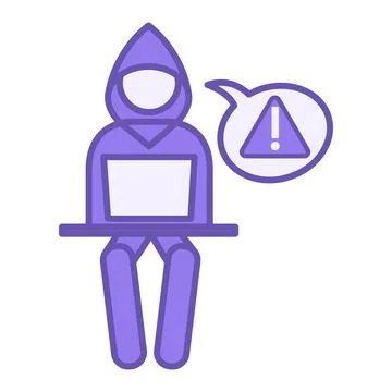 Colored Hack Icon. Vector Icon of Hacker with Computer and Danger Sign. Dan.. Stock Illustration