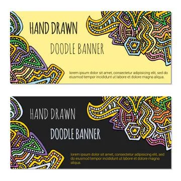Colored hand drawn doodle banner templates. Stock Illustration