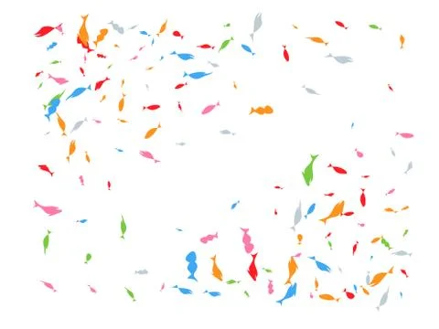 Colored hand drawn fish confetti wallpaper. Stock Illustration