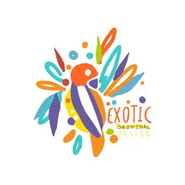 Colored hand drawn logo template with exotic bird Illustrazione stock