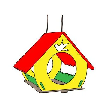 Colored hand drawn outline vector illustration of A birdhouse or squirrel hou Ilustração Stock