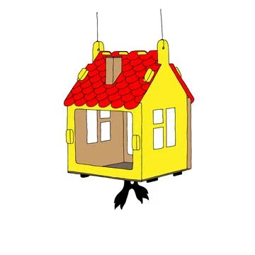 Colored hand drawn outline vector illustration of A birdhouse or squirrel hou Ilustração Stock