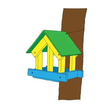 Colored hand drawn outline vector illustration of A birdhouse or squirrel hou Ilustração Stock