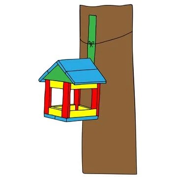 Colored hand drawn outline vector illustration of A birdhouse or squirrel hou Ilustração Stock