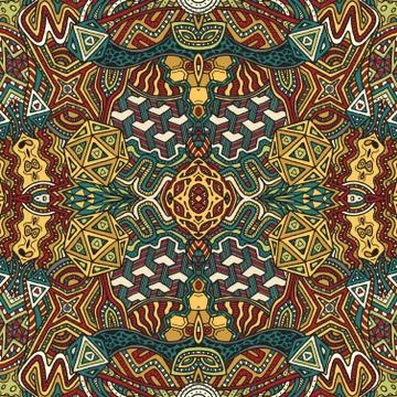 Colored hand drawn psychedelic zentangle pattern. Stock Illustration