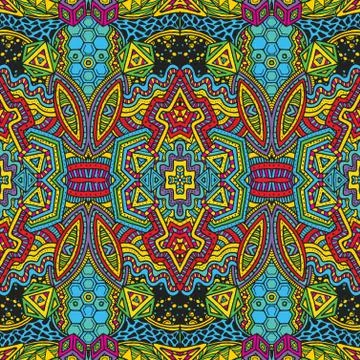 Colored hand drawn psychedelic zentangle pattern. Stock Illustration
