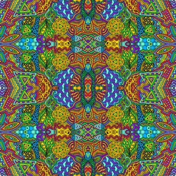 Colored hand drawn psychedelic zentangle pattern. Stock Illustration