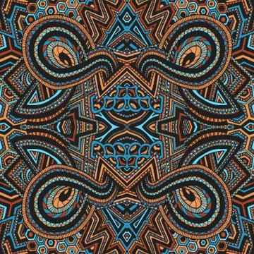 Colored hand drawn psychedelic zentangle pattern. Stock Illustration