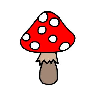 Colored hand-drawn vector illustration of One red fresh mushroom Fly agaric i Stockillustratie