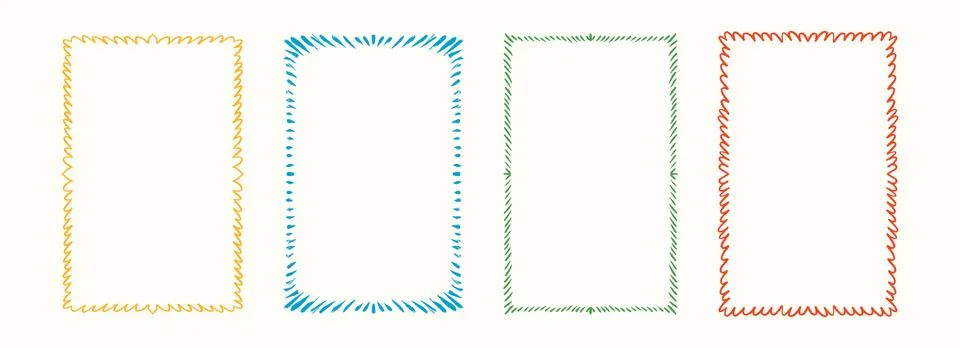 Colored hand drawn wavy frame set. Romantic curly border collection. Cute Illustrazione stock