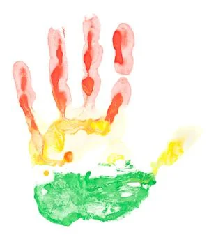 Colored hand print on white background Stock Photos