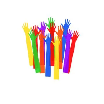 Colored hands stretching upwards. Stock Illustration