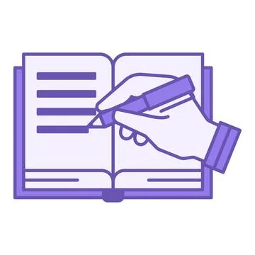 Colored Handwriting Icon. Vector Icon. Human Hand Writing with Pen in a Boo.. Stock Illustration