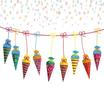 Colored Hanging Candy Cones Line Flyer Letters Stock Illustration