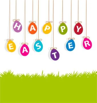 Colored hanging eggs  easter card Stock Illustration