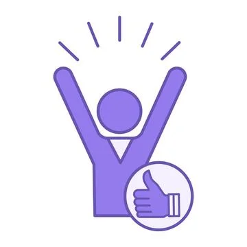 Colored Happy Icon. Vector Icon of a Joyful Man. Hand with Thumbs Up. Ok, I.. Illustrazione stock