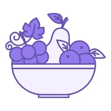Colored Healthy Eating Icon. Vector Illustration. Grapes, Pear, and Berries.. Ilustración de archivo