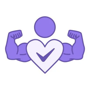 Colored Healthy Icon. Vector Icon. Man with Strong Arms and a Healthy Heart.. Stock Illustration