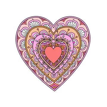 Colored heart zentangle doodle style drawing. Valentine romantic love greeting Stock Illustration