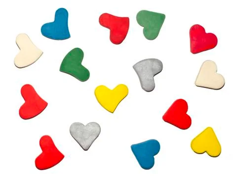 Colored hearts made from modelling clay. Stock Photos