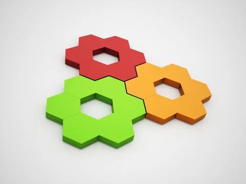 Colored hexagonal gears rendered Stock Illustration