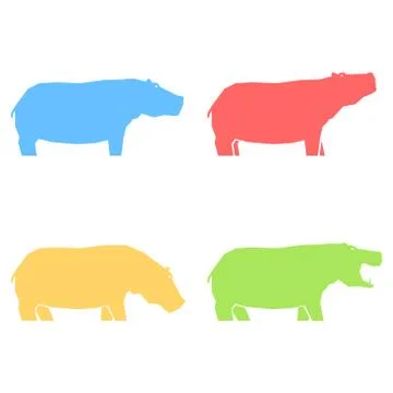 Colored hippos in different poses 스톡 일러스트