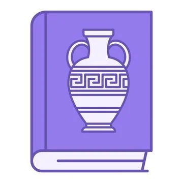 Colored History Icon. Vector Icon of Book with Drawn Greek Amphora. Studyin.. Stock Illustration