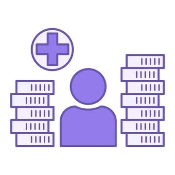 Colored Hoarding Icon. Vector Illustration. Sick Man and Stacks of Coins. M.. 库存插图