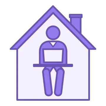Colored Home Office Icon. Vector Icon. Man Working on Laptop at Home. Freel.. Stock Illustration
