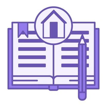 Colored Homework Icon. Vector Illustration. Notebook with Bookmark, Pencil,.. Иллюстрация
