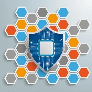 Colored Honeycomb Background Protection Shield Microchip Illustrazione stock