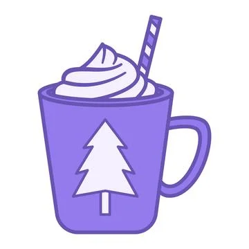 Colored Hot Chocolate Icon. Vector Icon. Cup with Hot Drink and Straw. Chri.. Stock Illustration