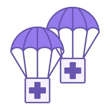 Colored Humanitarian Aid Icon. Vector Illustration. Boxes with a Flying Par.. Stock Illustration