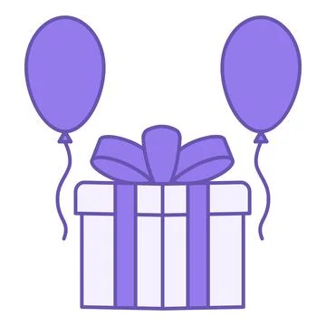 Colored Icon Birthday. Vector Icon. Laptop, Gift with Bow, and Balloons. Ho.. イラスト素材