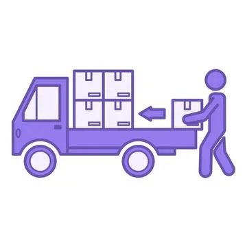 Colored Icon Loading. Vector Illustration. Man Loading Goods into a Truck. .. Stock Illustration