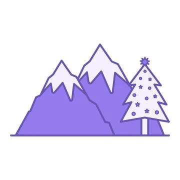 Colored Icon Mountains. Vector Icon. Mountains and Christmas Tree. Holiday .. 스톡 일러스트