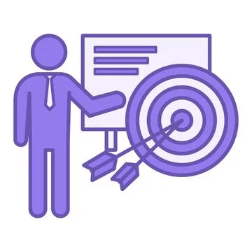 Colored Icon Objectives. Vector Icon of a Manager Explaining the Main Goals.. Stock Illustration